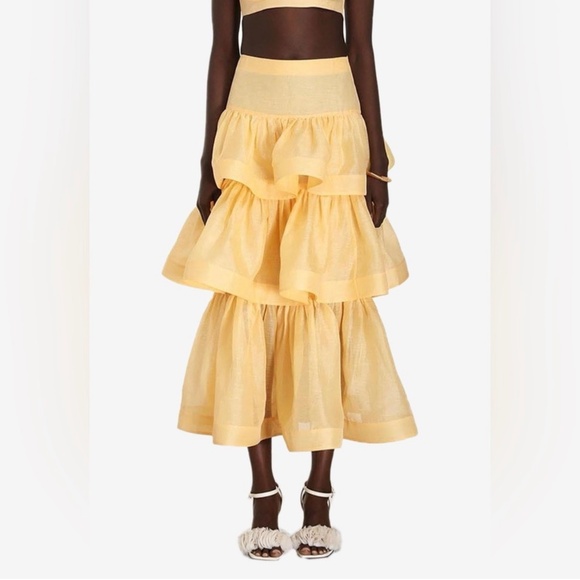 ZIMMERMANN Tiered Skirt in Yellow. - Picture 3 of 7